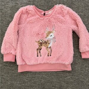 Btween Baby Pink Faux Fur Reindeer Sequin Sweater 18M EUC